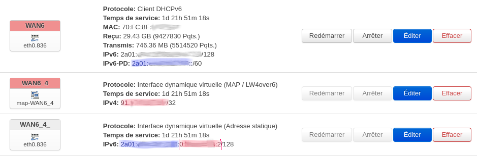 GUI des interfaces après initialisation du tunnel